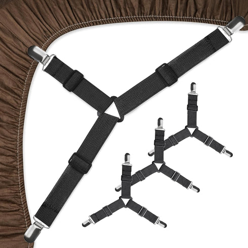 JELLYMONI Adjustable Bed Sheet Straps, Elastic Fasteners with Metal Clips, Fitted Holders for Mattress Cover, Sofa