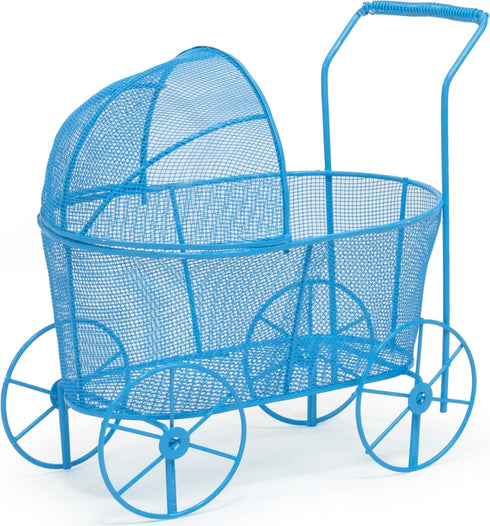 8-inch Red Co. Adorable Baby Shower Centerpiece, Decorative Stroller Carriage Basket, Blue