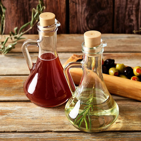 Set, Set 2 Set, Set 2 Crystalia Olive Oil and Vinegar Dispenser Handmade Oil and Vinegar Cruet of with Cork Stopper