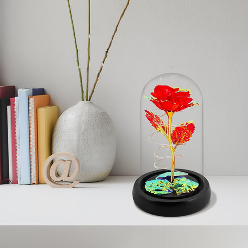 Childom Birthday Gifts for Women, Light Up Rose in Glass Dome, Colorful Red Flowers for Christmas, Anniversary, Birthday
