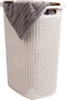 Mind Reader Slim Laundry Hamper with Lid, 60L Wicker Design, 17.65"L x 13.75"W x 24.15"H, Ivory