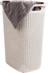 Mind Reader Slim Laundry Hamper with Lid, 60L Wicker Design, 17.65"L x 13.75"W x 24.15"H, Ivory