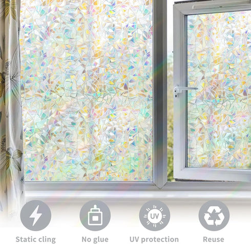 WPCTEV 3D Window Film | No Glue Privacy Glass Sticker | Static Cling Heat Control | 17.7" x 6.5'