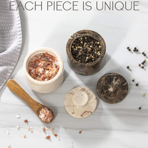 SIMPLURA STUDIO (3.5oz) Countertop Beige Marble Salt Cellar with Lid - Scratch-resistant & Easy-to-Clean Salt