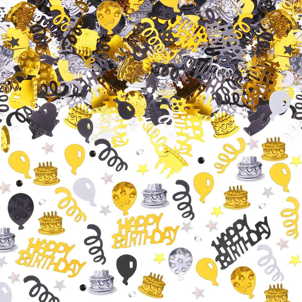 WILLBOND 4000 Pcs Black Gold Silver Birthday Confetti, Metallic Foil Table Scatter for Birthday Wedding Anniversary