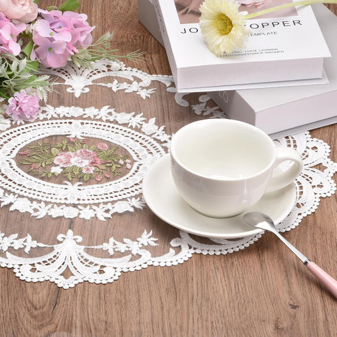 2Pack 12x16-in uxcell Retro Lace Placemat Oval Embroidered Table Place Mats French Crochet Doilies Coasters Cup Mat