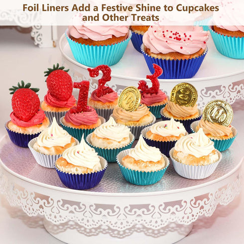 Gifbera Mini Foil Cupcake Liners, Metallic Muffin Baking Cups, 300 Count, Navy Blue