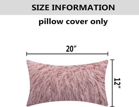12 20 Set 2 30x50cm, Home Brilliant x Pillow Cover of Shaggy Rectangle Lumbar Throw Pillows Blush Faux Fur Accent