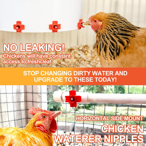 (Pack 20) ZenxyHoC Horizontal Chicken Waterer Nipples, Automatic Poultry Watering System with Drill Bit, Leak-Proof