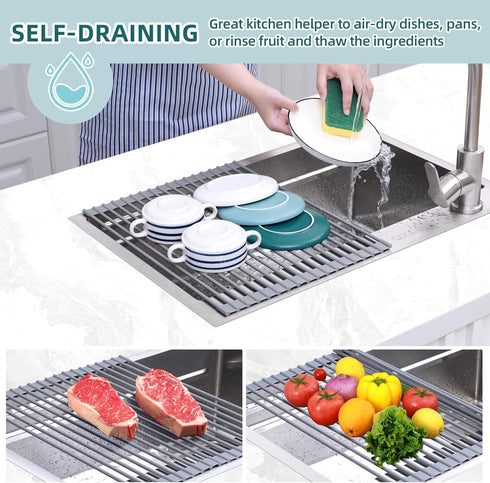 Ohuhu Roll Up Dish Drying Rack, Over The Sink, 16.5" W x 13" L, Portable Foldable Dish Drainer