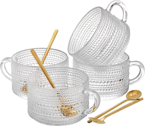 ZOOFOX Set of 4 Glass Coffee Mugs, 14 Oz Clear Glass Cups