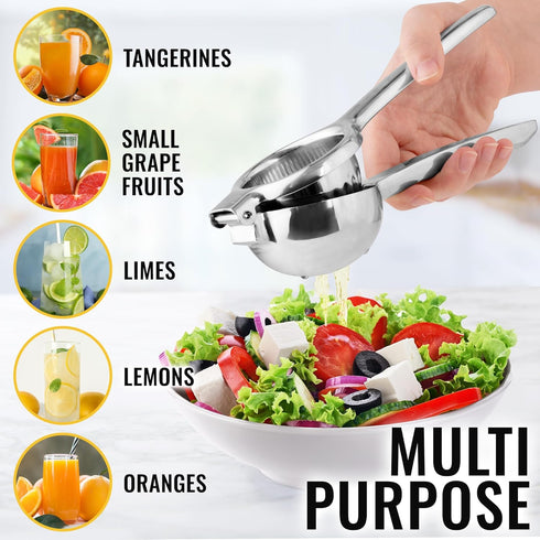 Zulay Kitchen Lemon Squeezer Stainless Steel - Heavy Duty Manual Citrus Press and Lime Squeezer