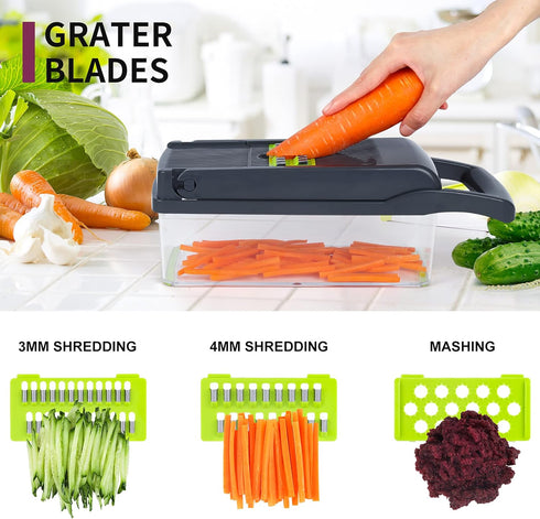 Vegetable Chopper, Onion Chopper, Pro 10 in 1 Multifunctional Slicer, Adjustable Vegetable Cutter with Container (Grey)