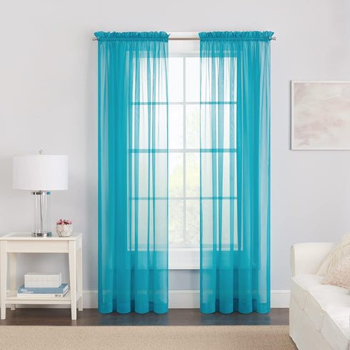 Pairs to Go Victoria Voile Modern Sheer Rod Pocket Window Curtains - 2 Panels, 59 in x 95 in, Turquoise