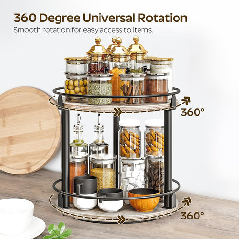 2 Countertop SR22BG YATINEY Lazy Susan Organizer, Rotating Spice Rack, Tier Spice Turntable Organizer, Industrial