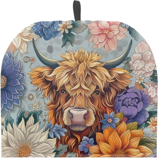 Highland Cow Tea Cozy for Teapot, Insulated Flower Tea Pot Cover, Bohemia Kettle Dust Cover for Kitchen