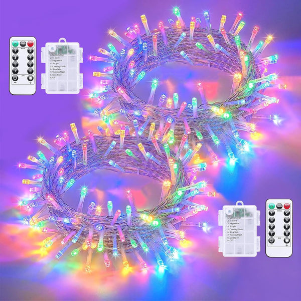 QITONG 2 Pack Battery Operated String Lights, Each 33ft 100 LED Multicolor