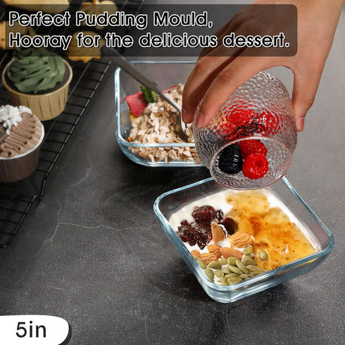 NUTRIUPS Glass Bowl Set, Glass Mixing, Salad, Cereal, Serving Bowls, Microwave Safe, Clear Square Bowls