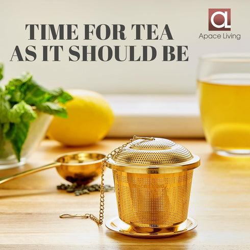 Tea Infuser Set of 2 with Tea Scoop and Drip Tray - Ultra Fine Stainless Steel Strainer for Loose Leaf Tea