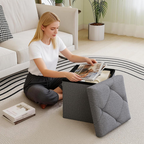 ZEUKMXOO 15'' W Storage Ottoman Bench, Folding Storage Bench Ottoman, for Bedroom, Living