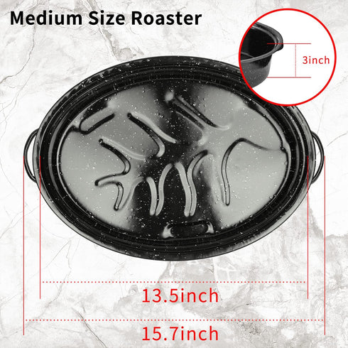 JY COOKMENT 15.7" Enameled Oval Roaster with Domed Lid, Dishwasher Safe for Turkey, Chicken, Ham