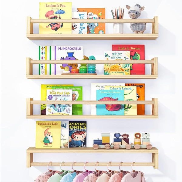 Fixwal Nursery Book Shelves, 23.6 Inch Floating Bookshelves for Wall Set of