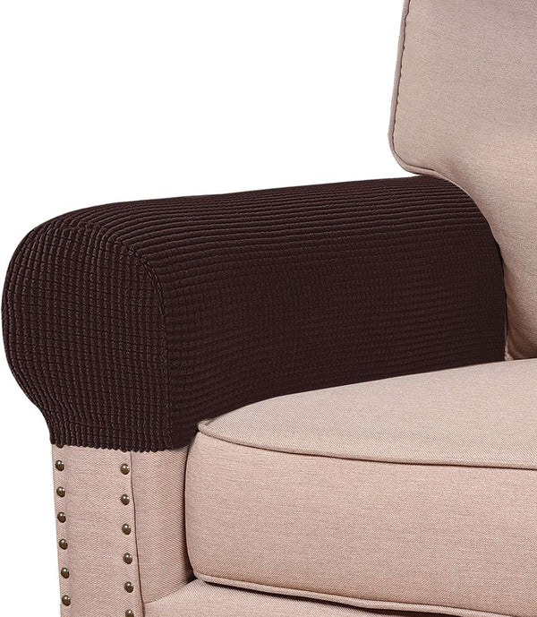 Turquoize Stretch Armrest Covers for Chairs, Set of 2, Brown, Anti-Slip Furniture Protector