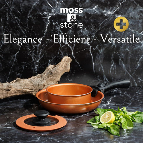Moss & Stone Copper Pots and Pans Set - Nonstick, Removable Handle Cookware, 7 Pcs Aluminum Camping Set