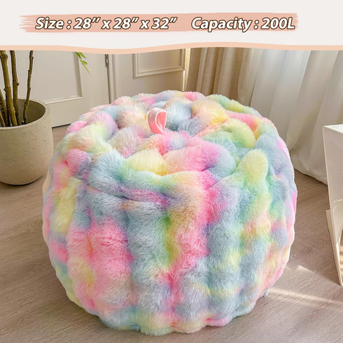 LIFEREVO Kids Fluffy Faux Rabbit Fur Bean Bag Cover (No Filler), Soft Fuzzy Stuffed Animal Storage Bubble Waffle Bean