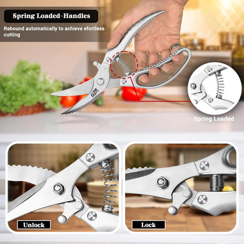 Heavy Duty Poultry Shears Meat Shears with Non-Slip Handle | Kitchen Shears for Chicken, Turkey, Bone, Vegetables