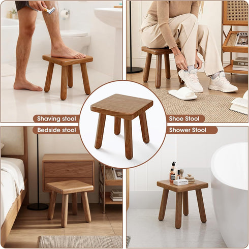 9 Inch Small Wooden Step Stool, multi-functional footstool, shoe changing stool, indoor plant stand, portable