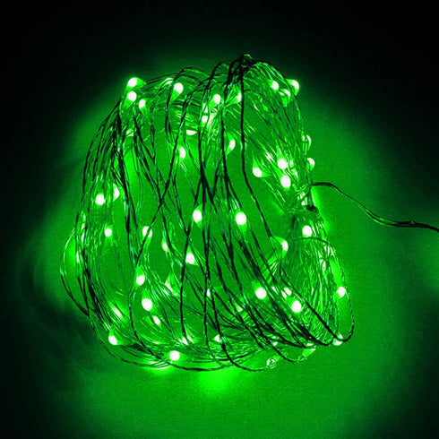 Twinkle Star 33FT 100 LED Silver Wire String Lights, Green Battery Operated Fairy Lights for Christmas Wedding Party