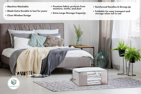 Comforter Storage Bag - Folding Organizer for King/Queen Comforters, Pillows, Blankets, Mothproof Space Saver