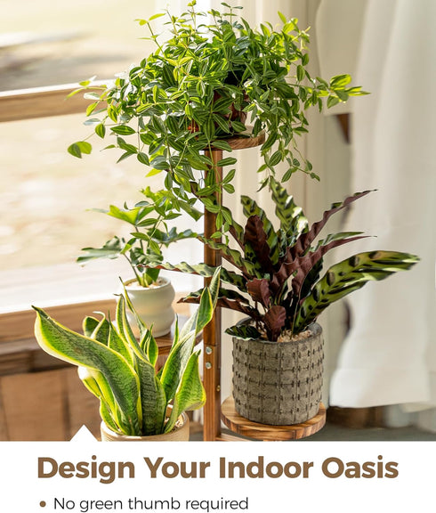 3 Bamworld Tier Plant Stand Indoor, Corner Wood Plant Shelf for Multiple Plants, Small Tiered Round Flower Stand