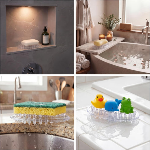 2 Counter, 4.5 3 0.7 Inches Pcs Plastic Soap Holder Soap Dish Bar Saver Tray with Holes Sponge Holder for Kitchen