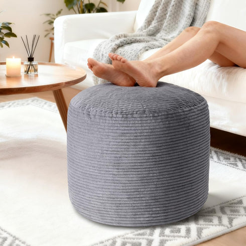 20" x 20" x 15" Pouf Ottoman Foot Rest, Pre-Stuffed Round Foot