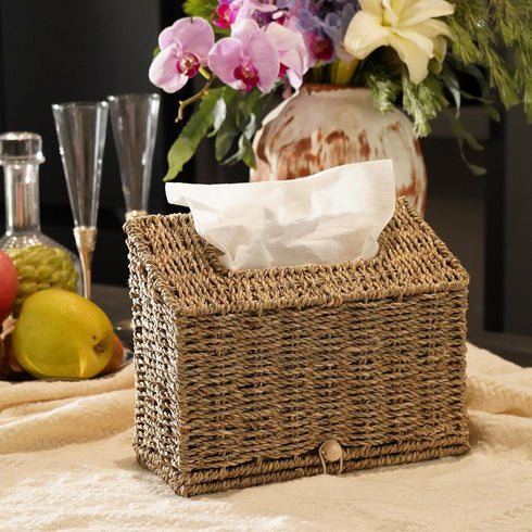 Seagrass Hand Towels Box Cover for Kleenex Disposable Paper Hand Towels, Handwoven Towel Holder, Wicker Tissue Box