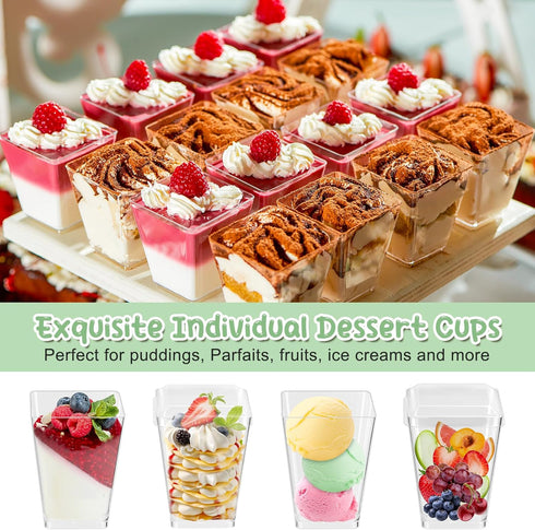 290 Pack 5 oz Plastic Dessert Cups with Lids, Clear Appetizer Cups with Spoons Square Mini Shooter Dessert Fruits Cups