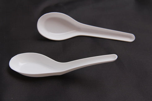 100 Pack Disposable White Plastic Asian Soup Spoons - Chinese Soup Spoons