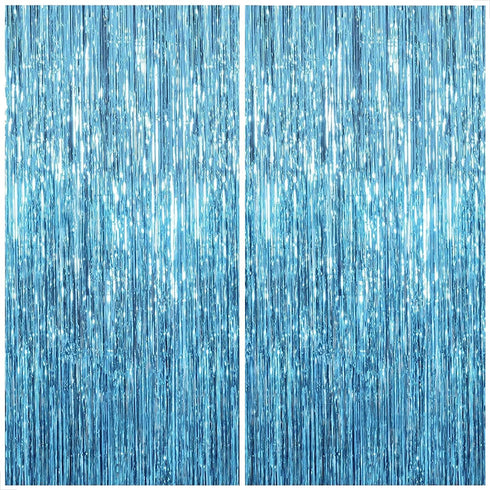 KatchOn XtraLarge Blue Foil Fringe Curtain, 8x3.2 Feet, Pack of 2 for Under The Sea Party Decorations