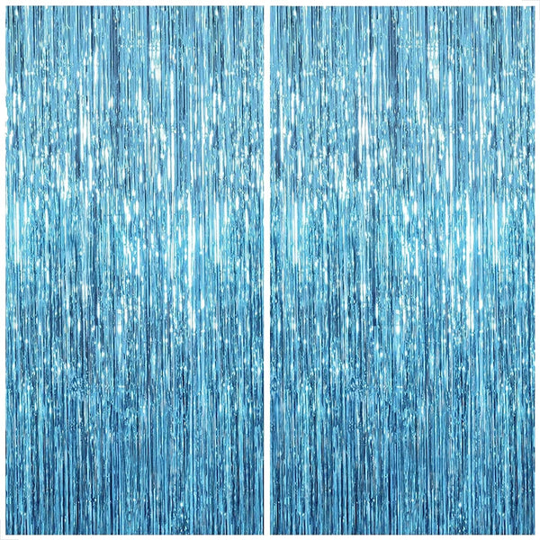 KatchOn XtraLarge Blue Foil Fringe Curtain, 8x3.2 Feet, Pack of 2 for Under The Sea Party Decorations