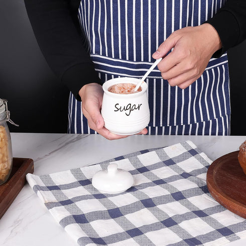 12oz Countertop HAOTOP Ceramic Sugar Bowl with Lid and Spoon, Sugar Jar Sugar Dispenser Sugar Container Coffee Bar