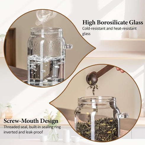 MOLADRI 18 oz/550 ml 4 Pack Glass Storage Canister with Airtight Wooden Lid, Clear Small Decorative Container Jar