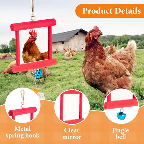 9 PCS Chicken Coop Toys, Chicken Swing Toys for Chickens Xylophone Mirror with Bell Hanging Vegetable Fruits Skewers
