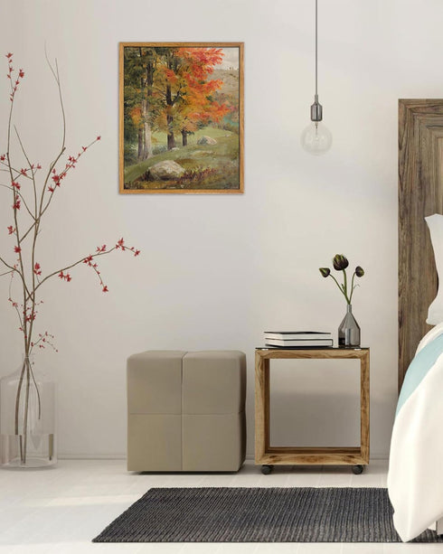UPWOIGH Framed Wall Art, Autumn Tree Oil Painting Canvas Poster, Vintage Fall Landscape Rustic Print for Living Room