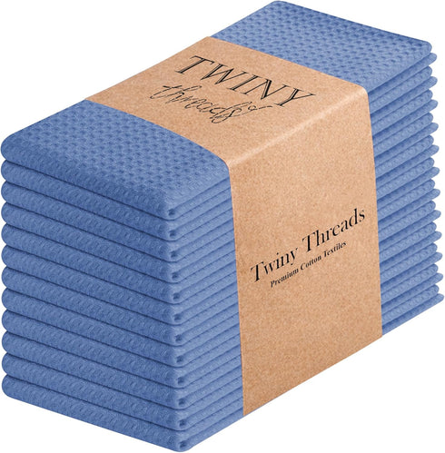 TWINY threads Set of 12 100% Cotton Solid Kitchen Towels with Hanging