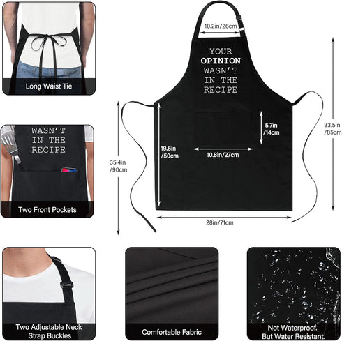Funny 100% Cotton Apron with 2 Pockets, Adjustable Bib Black Apron for Men Women BBQ Cooking Gifts