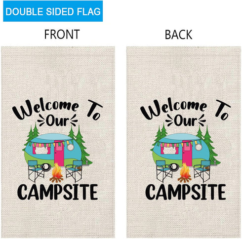 ZJXHPO Camping RV Flag, Welcome To Our Camper Garden Flag for Camping Lover Yard Decor (Happy Camper Sign)