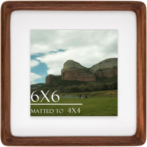 6x6 Square Picture Frame in Natural Walnut Wood, Solid Wooden Frames matted