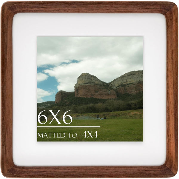 6x6 Square Picture Frame in Natural Walnut Wood, Solid Wooden Frames matted
